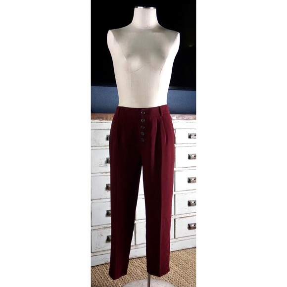 Anthropologie Sasha Button Fly Wine Trousers New 4 - Picture 3 of 16